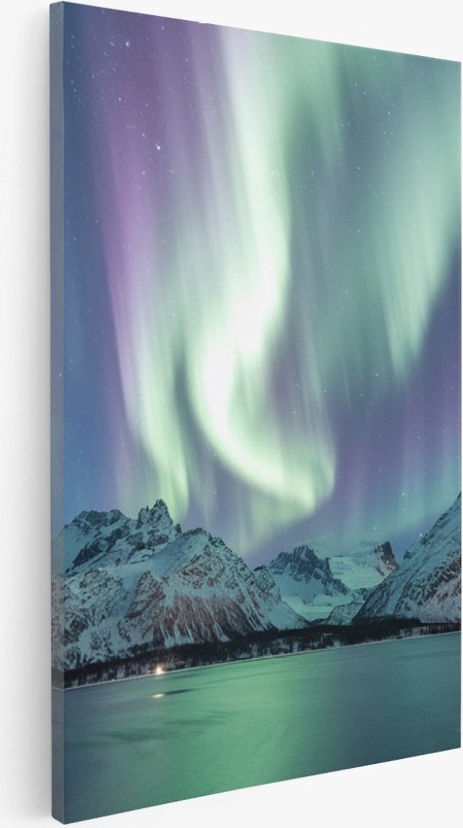 Saammp Canvas Schilderij - Noorderlicht in ijsland - Landschap - Natuur - 100x150 - Foto op canvas - Wanddecoratie - Muurdecoratie Woonkamer - Slaapkamer decoratie - Canvas Print Multicolor