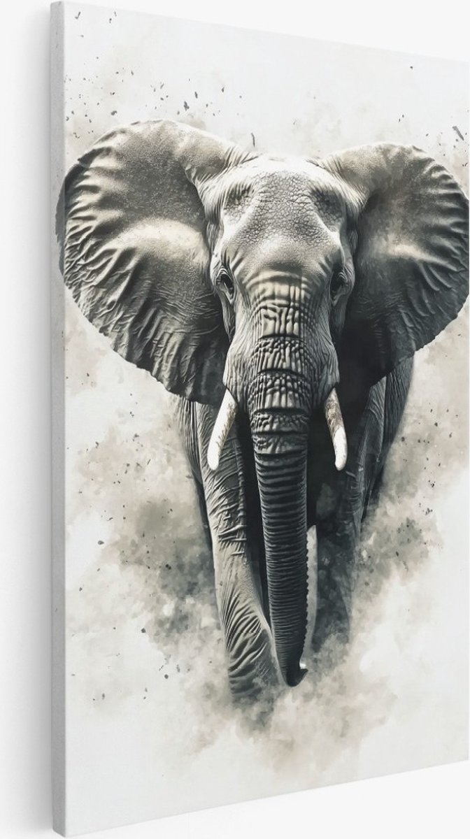 Saammp Canvas Schilderij - Abstract - Olifant - Natuur - Dieren - 75x100 - Foto op canvas - Wanddecoratie - Muurdecoratie Woonkamer - Slaapkamer decoratie - Canvas Print Multicolor