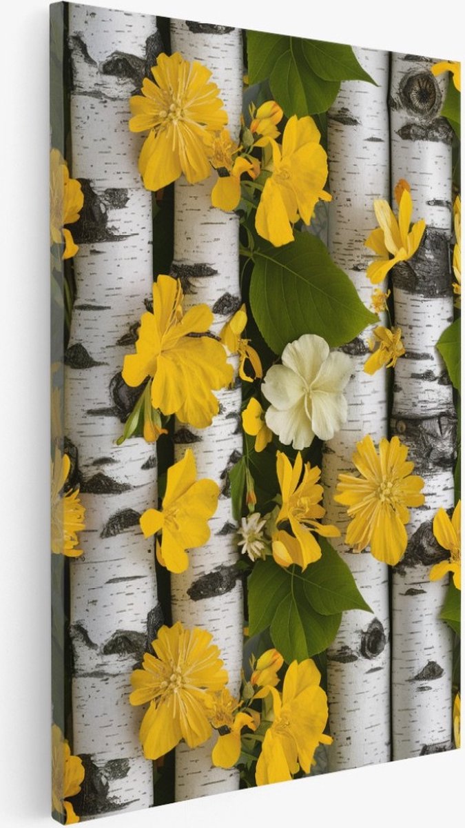 Saammp Canvas Schilderij - Natuur - Gele bloemen tussen bomen - 40x60 - Foto op canvas - Wanddecoratie - Muurdecoratie Woonkamer - Kantoor Decoratie Multicolor