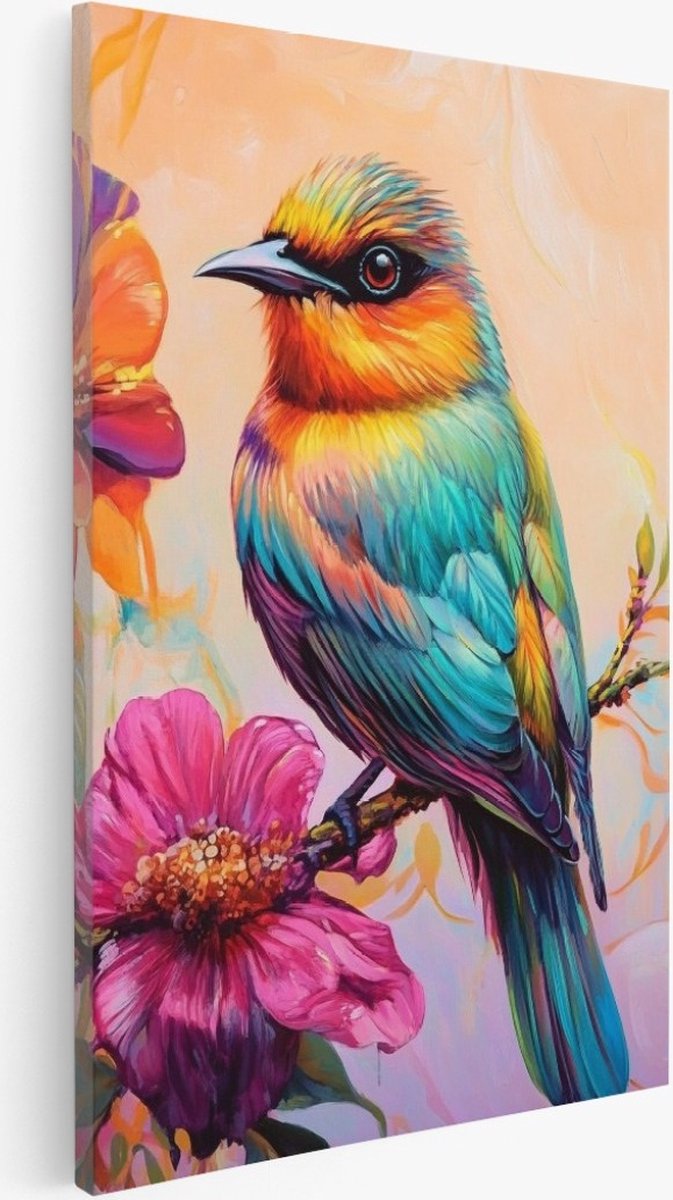 Saammp Canvas Schilderij - Abstracte Vogel - Natuur - Dieren - 40x60 - Foto op canvas - Wanddecoratie - Muurdecoratie Woonkamer - Slaapkamer decoratie - Canvas Print Multicolor