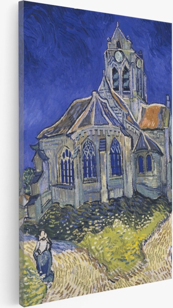 Saammp Canvas Schilderij - Vincent Van Gogh - De kerk van Auvers - Abstract - Kunst- 75x100 - Foto op canvas - Wanddecoratie - Muurdecoratie Woonkamer - Slaapkamer decoratie - Canvas Print Multicolor