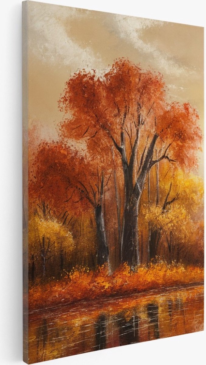 Saammp Canvas Schilderij - Abstract - Rood Bos - Goud - 80x120 - Foto op canvas - Wanddecoratie - Muurdecoratie Woonkamer - Slaapkamer decoratie - Canvas Print Multicolor