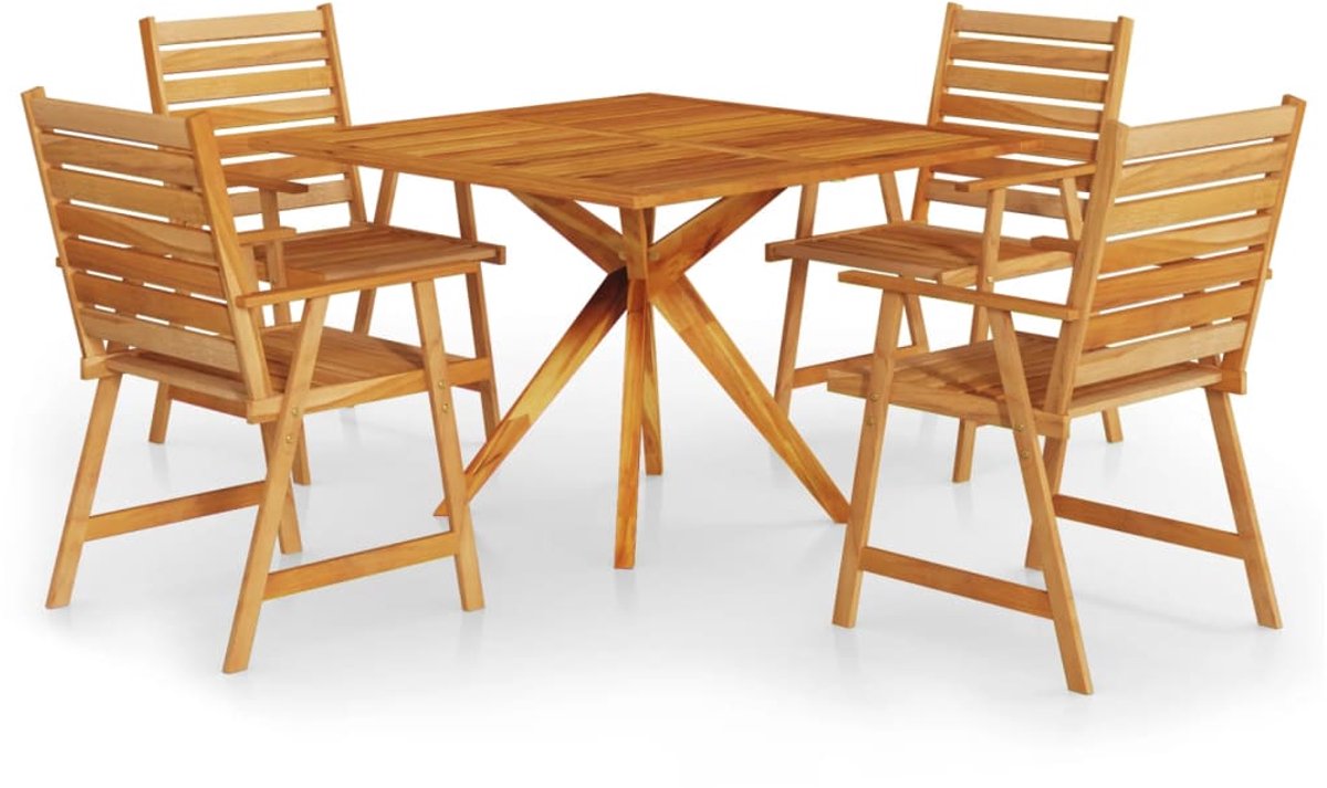 The Living Store 5-delige Tuinset massief acaciahout - Tuinstoel - Acacia Hout - Buitendecoratie - Lounge Set - Terrassenset