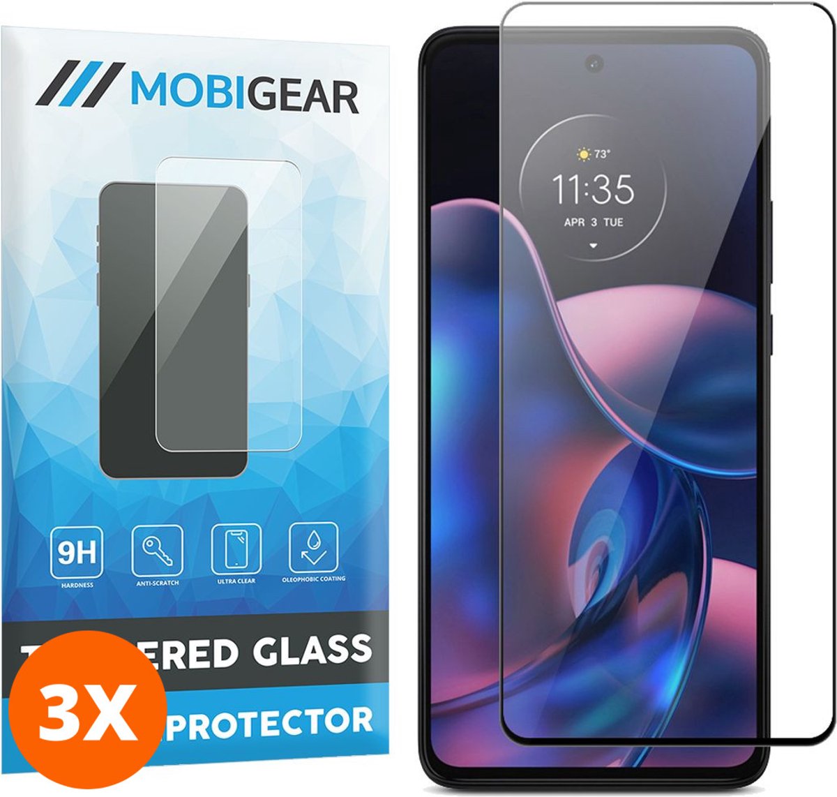 Mobigear Screenprotector geschikt voor Motorola Edge (2022) Glazen | Mobigear Premium Screenprotector - Case Friendly - Zwart (3-Pack)