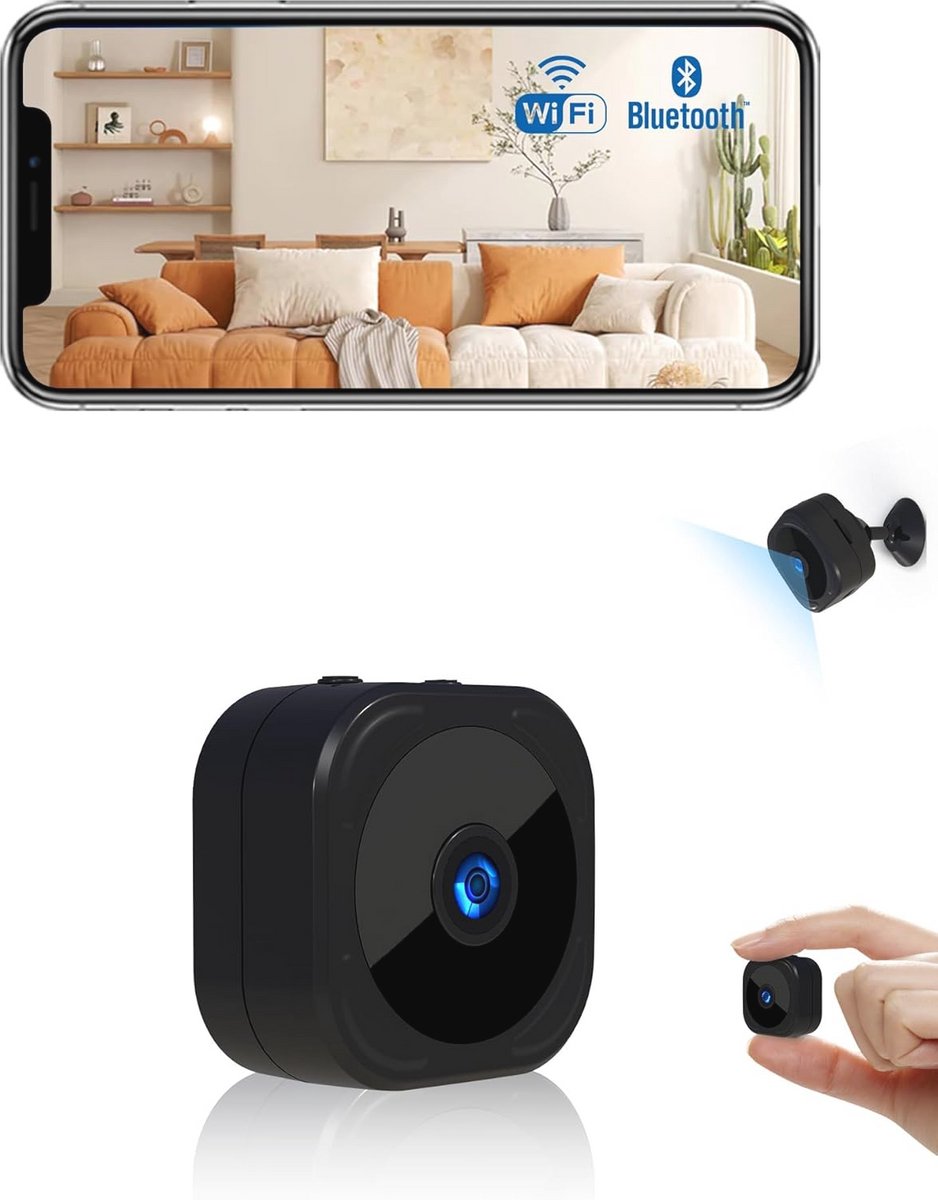 Mini Bewakingscamera 1080p HD - Wifi & Bluetooth Verbinding, Beveiliging voor Binnen met Bewegingsdetectie