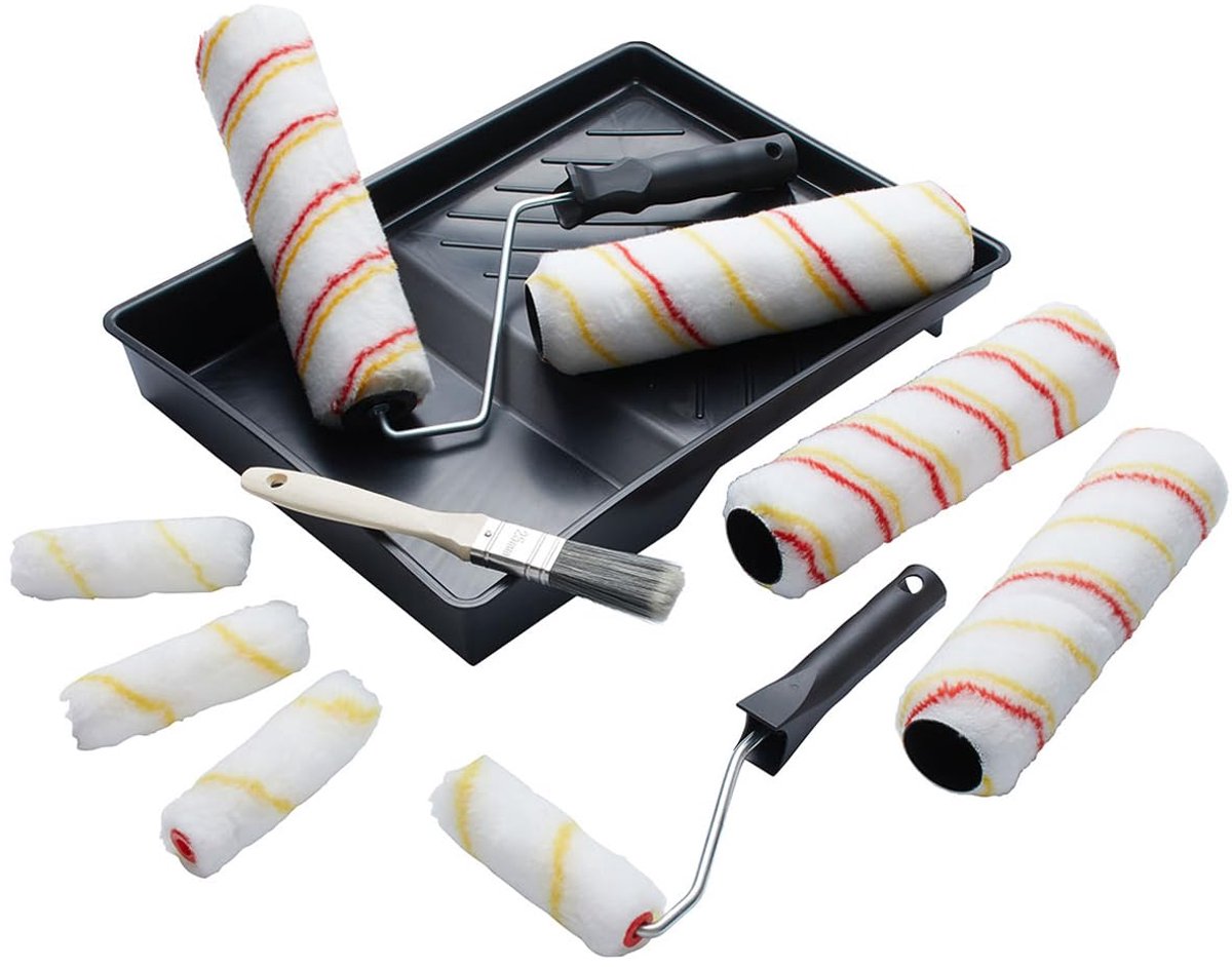 Emulsieverfrollers Set met 12 Stuks - Inclusief Minirollers, Verfkwast en Verfbak voor Perfecte Muur- en Plafondafwerking