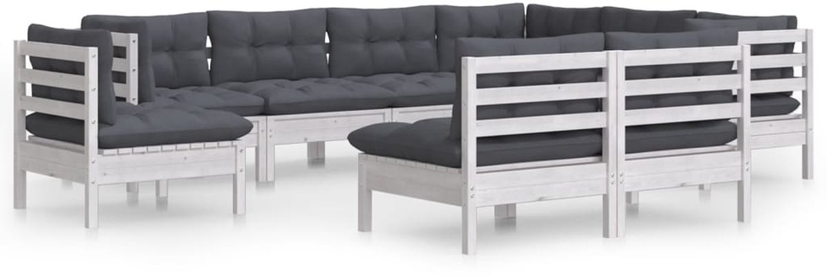 Massief grenenhouten loungeset met kussens in witte kleur - The Living Store.
