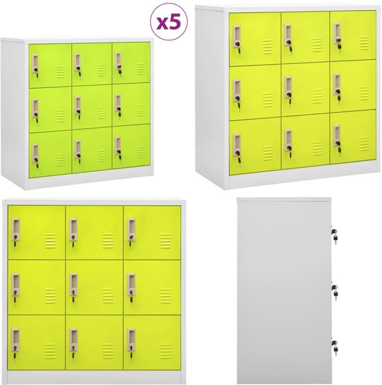 vidaXL Armoires à casiers 5 pcs 90x45x92-5 cm Acier Gris clair et vert - Armoire de casier - Armoires à casiers - Armoire de casier - Armoires de casier
