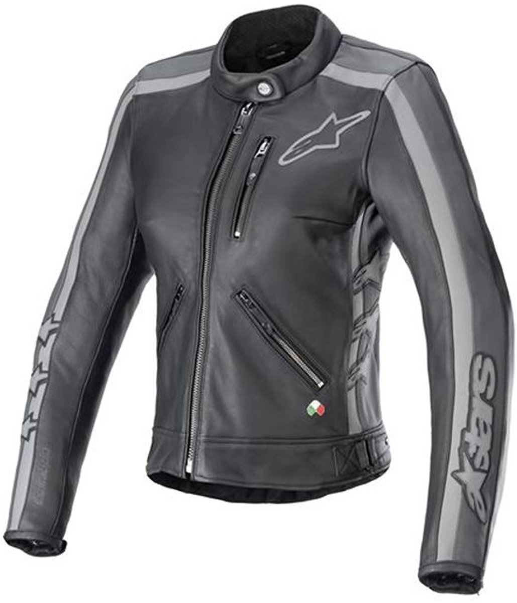 Alpinestars Stella Dyno Leren Jas Zwart Tar Grijs Donkergrijs - Jas