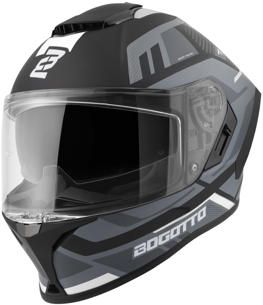 Bogotto Phantom Codex Zwart Grijs Wit Fiberglas Integraalhelm - Maat M - Helm