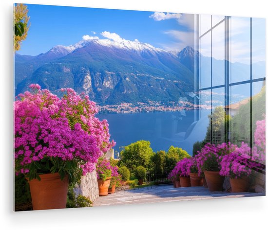 MuchoWow® Glasschilderij 120x80 cm - Schilderij acrylglas - Lake Como - Italië - Landschap - Foto op glas - Muurdecoratie woonkamer - Wanddecoratie slaapkamer - Schilderijen