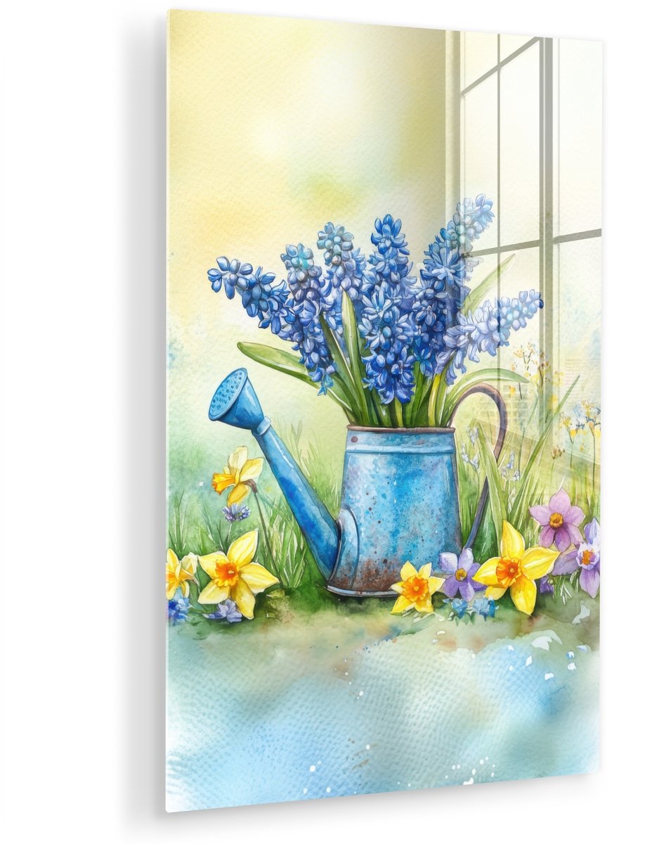 MuchoWow® Glasschilderij 40x60 cm - Schilderij acrylglas - Gieter - Lavendel - Bloesems - 