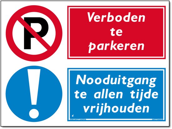 Parkeerverbod bord - Nooduitgang vrijhouden - Aluminium - 30 x 40 cm - Weerbestendig