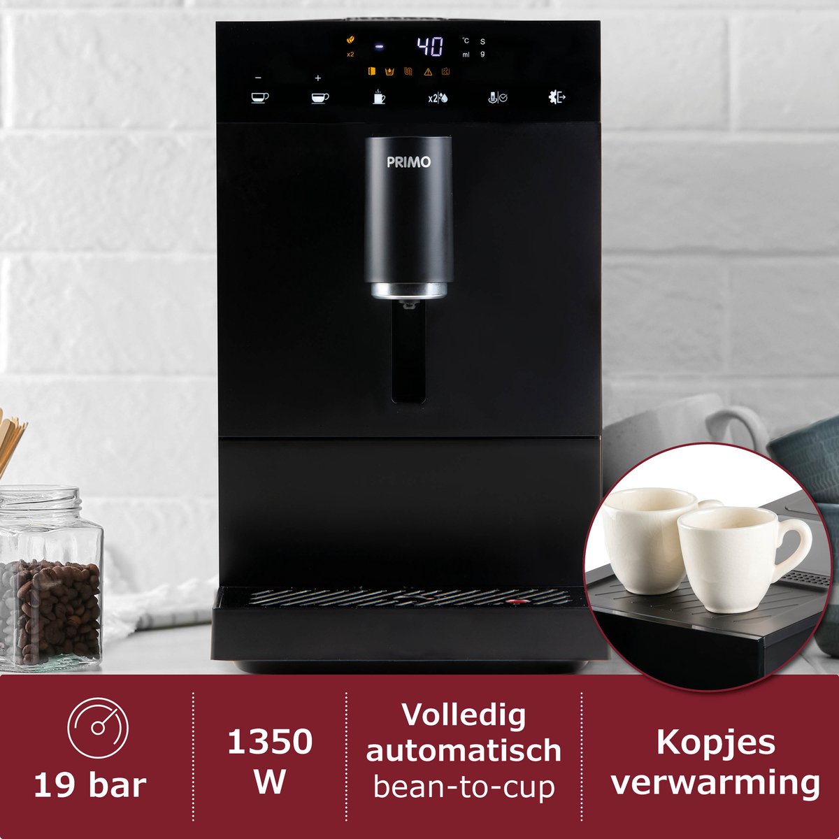 Afbeelding 2 van PRIMO PR600K Volautomatische Espressomachine - Zwart