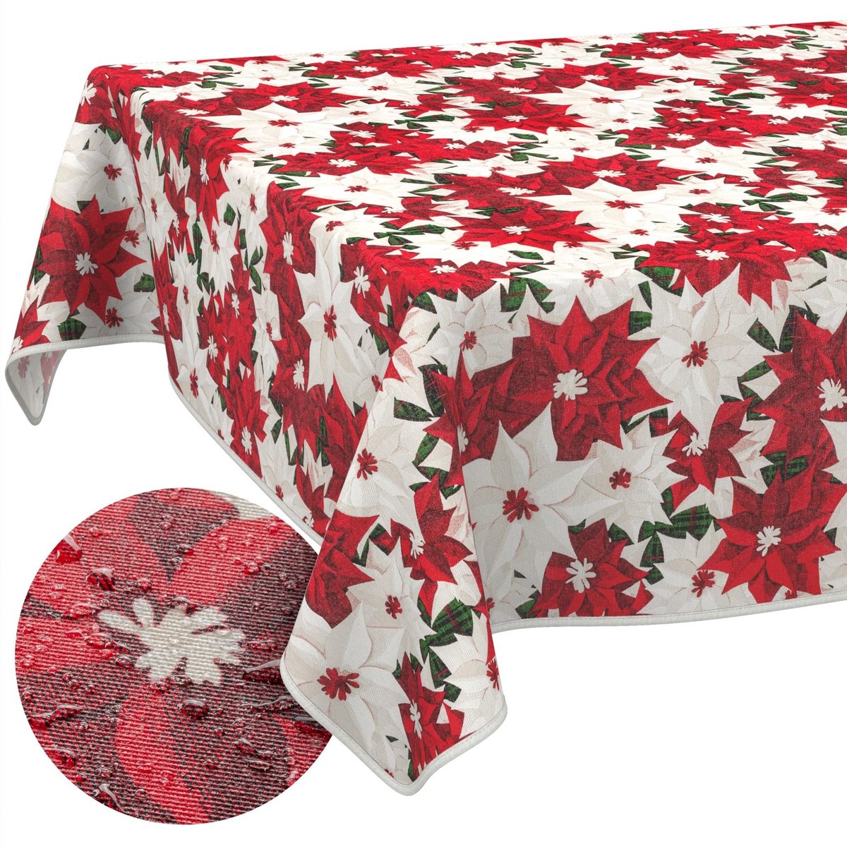My Ninki ® Tafelkleed Stof Textiel Afwasbaar Binnen- en Buitengebruik 280 x 140 cm Kerstbloemontwerp