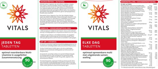 Vitals Elke Dag - 90 tabletten - multivitamine. Optimaal opneembare multi met een uitgekiende samenstelling.