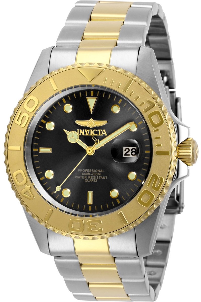Invicta Pro Diver 29948 Heren Horloge - Waterdicht - Analoog - Quartz Uurwerk - Roestvrij Staal met zwarte Wijzerplaat - 43mm