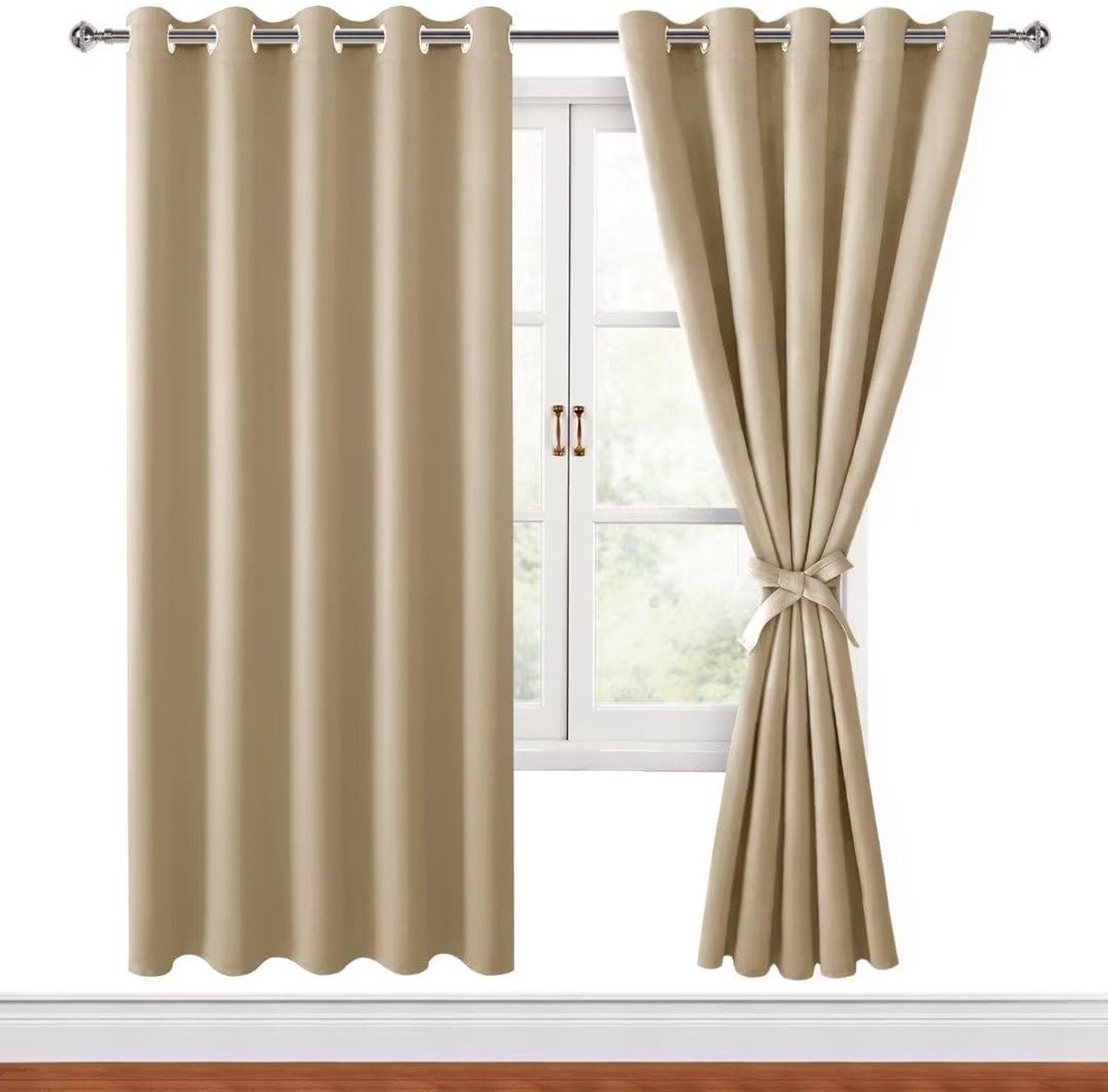 My Ninki ® Stijlvolle Taupe Verduisteringsgordijnen met Ringen voor Slaapkamer en Woonkamer, 167 x 183 cm, Set van 2