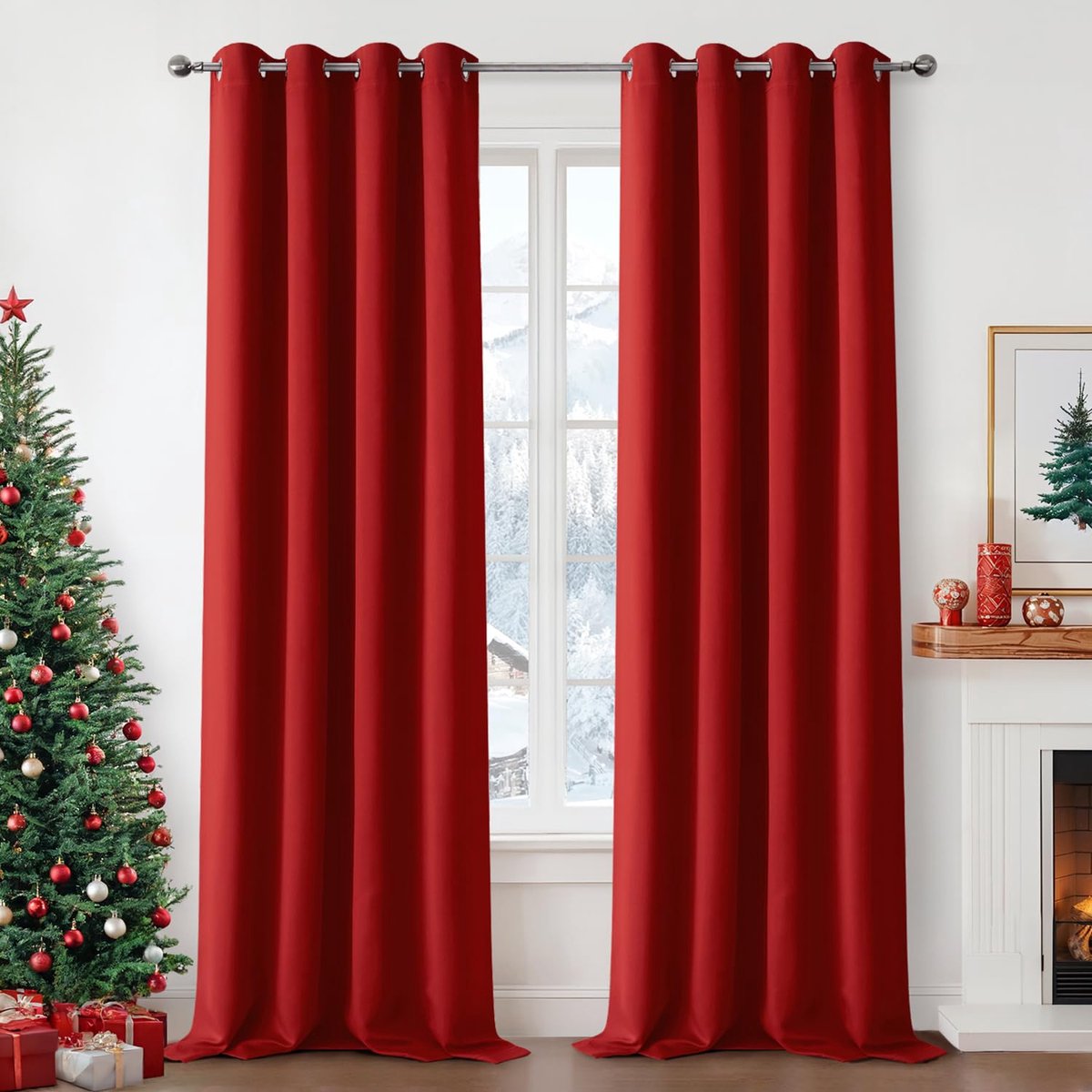 My Ninki ® Verduisterende Roodkleurige Gordijnen met Inslagringen voor Slaap- en Woonkamer, Set van 2, Thermische Isolatie