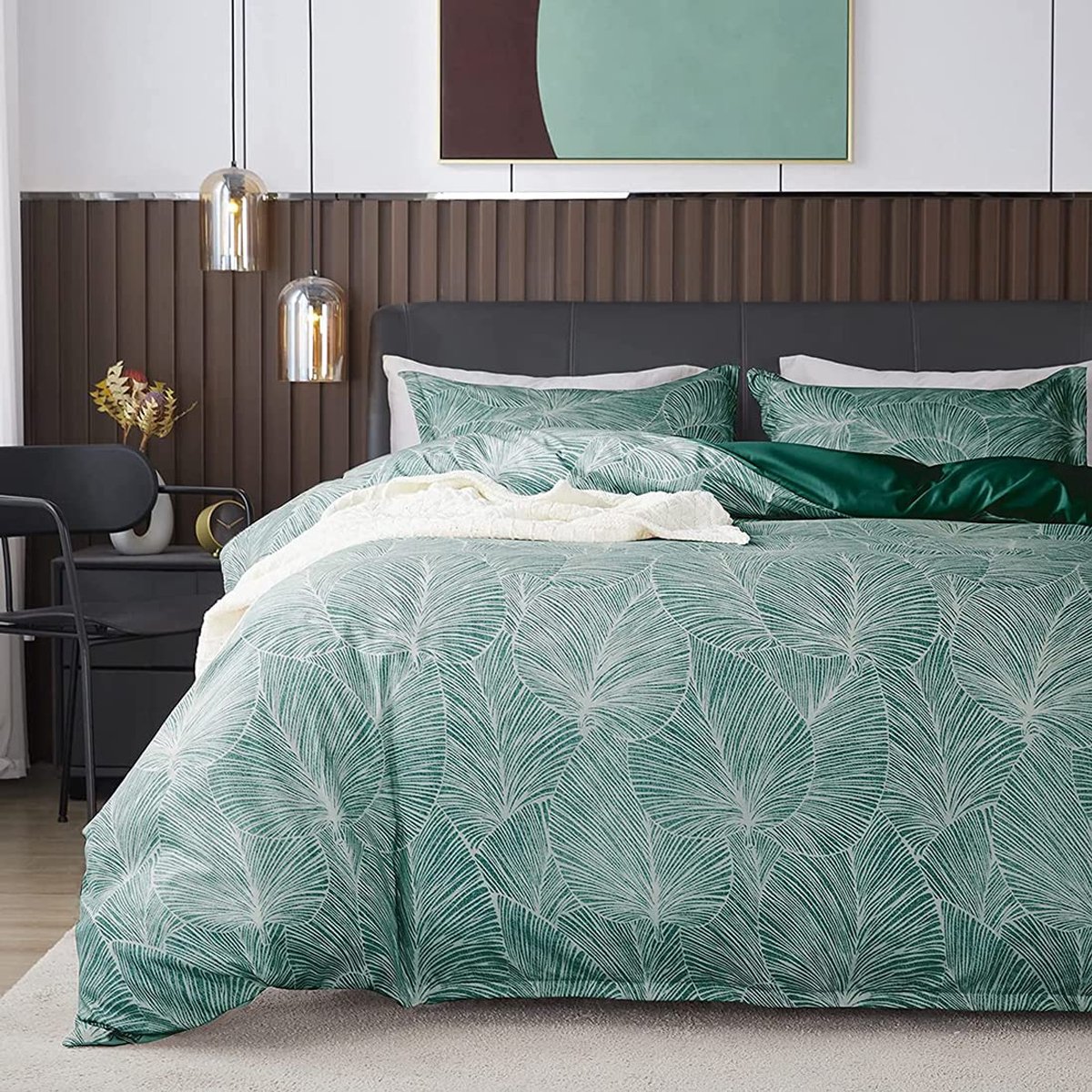 My Ninki ® Beddengoedset met Tropische Palmbladeren en Omkeerbaar Ontwerp voor Slaapkamerverfrissing