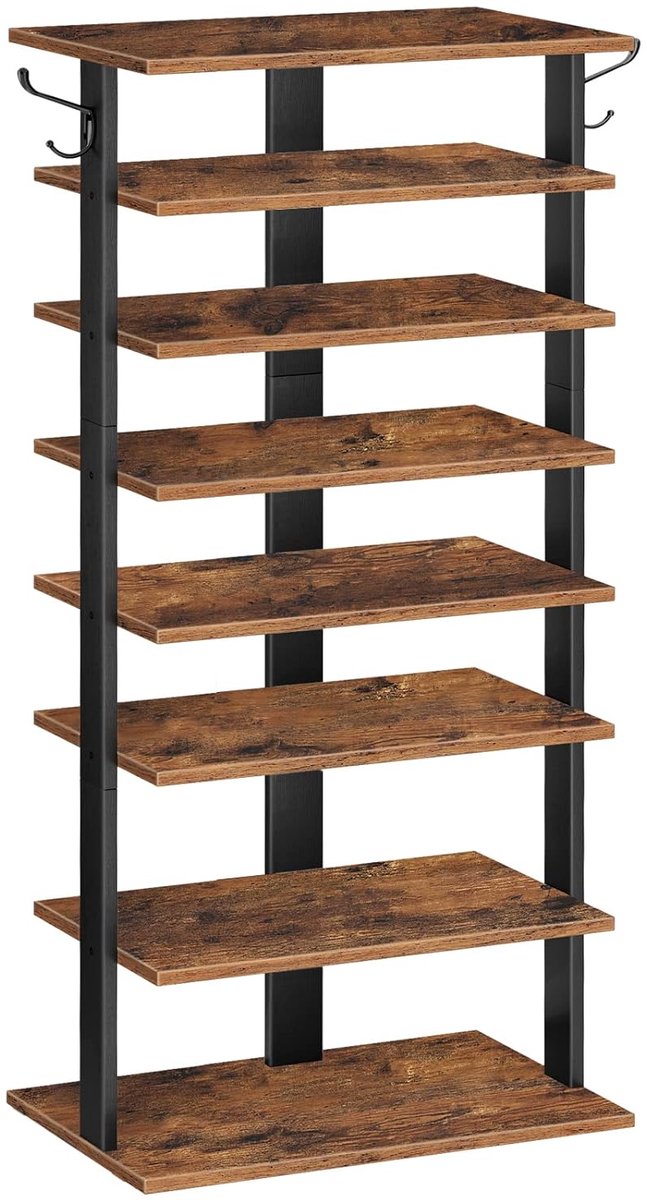 TRANKIELO® - Ruimtebesparend 8-laags Schoenenrek – Ideaal voor Kleine Ruimtes – Met Haken voor Extra Opbergruimte – Stabiel en Chic Design