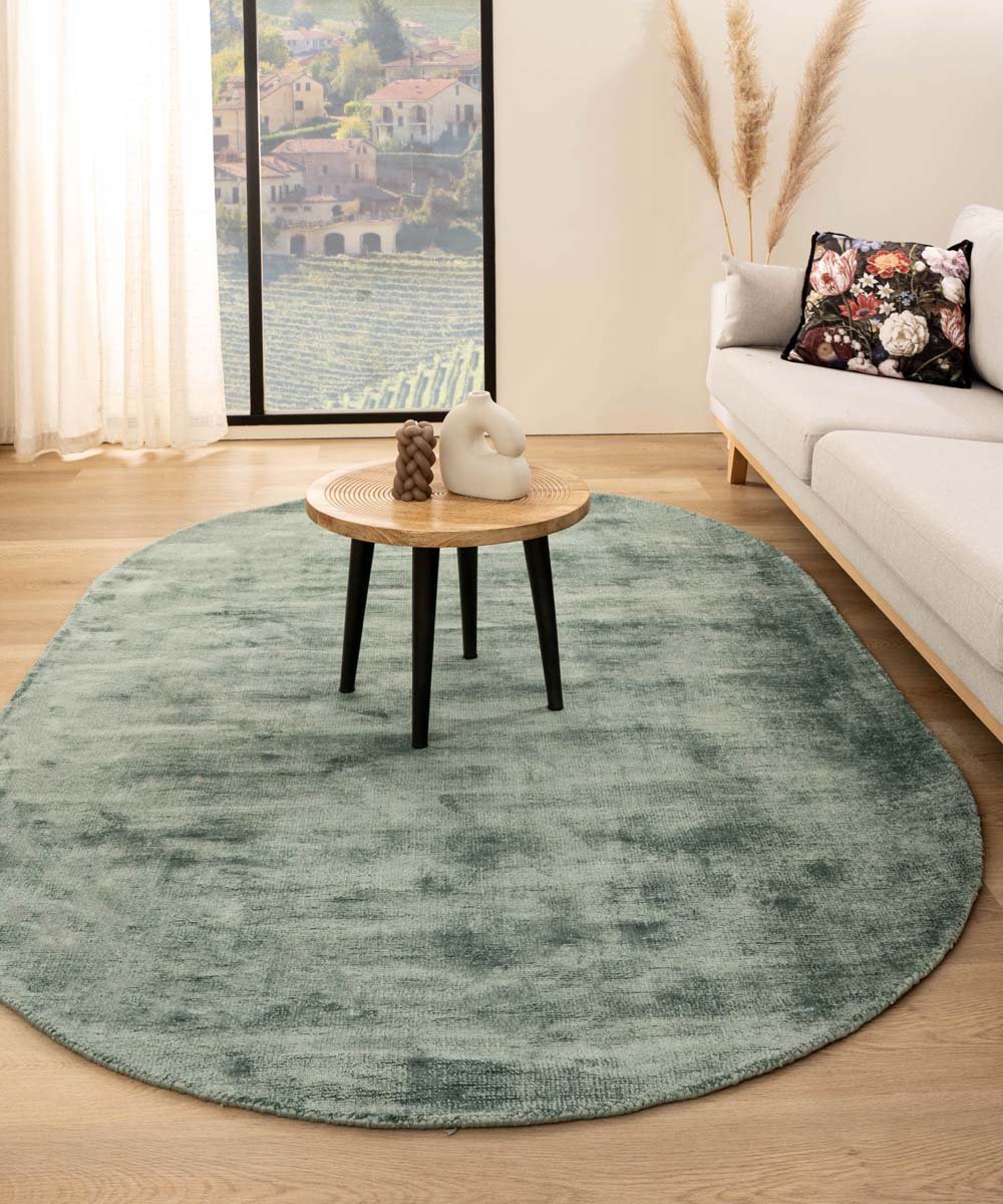 Viscose vloerkleed ovaal - Glamour azuurblauw 300x400