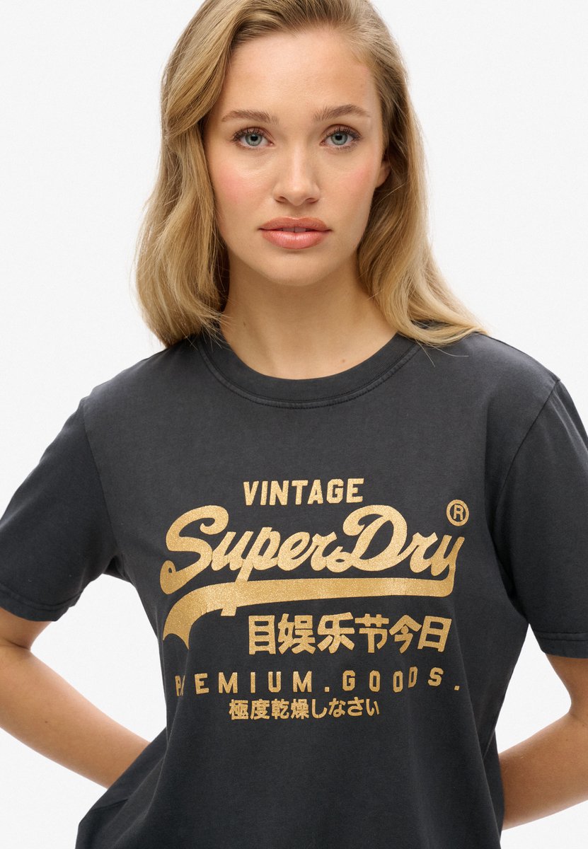 Superdry Vintage Logo Metallic T-shirt met relaxte pasvorm Dames T-shirts Zwart
