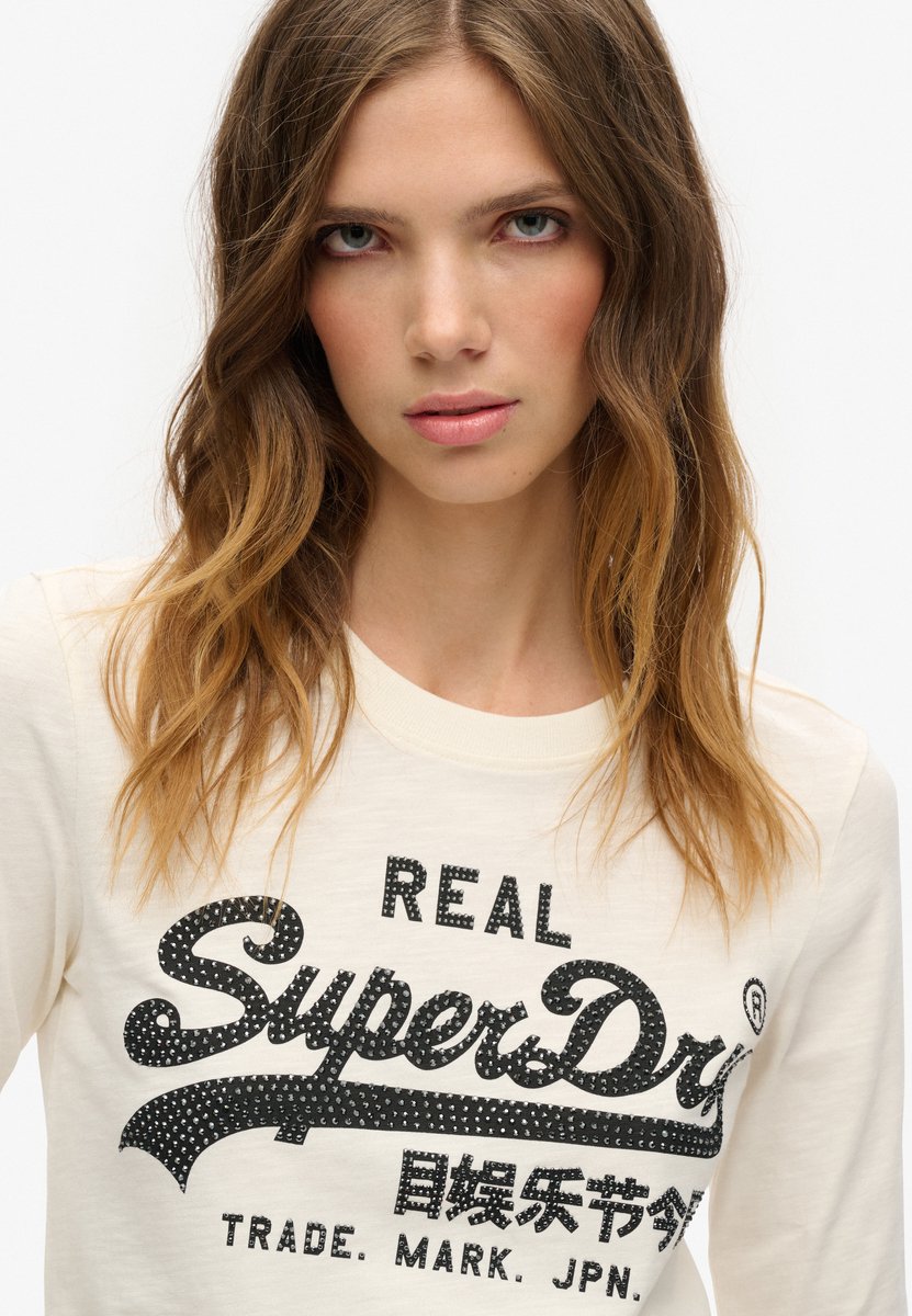 Superdry Vintage top met versierd logo Dames Creme
