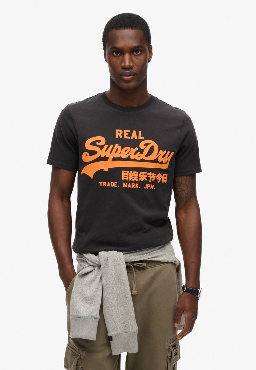 Superdry T-shirt met neon vintage logo Heren T-shirts Zwart