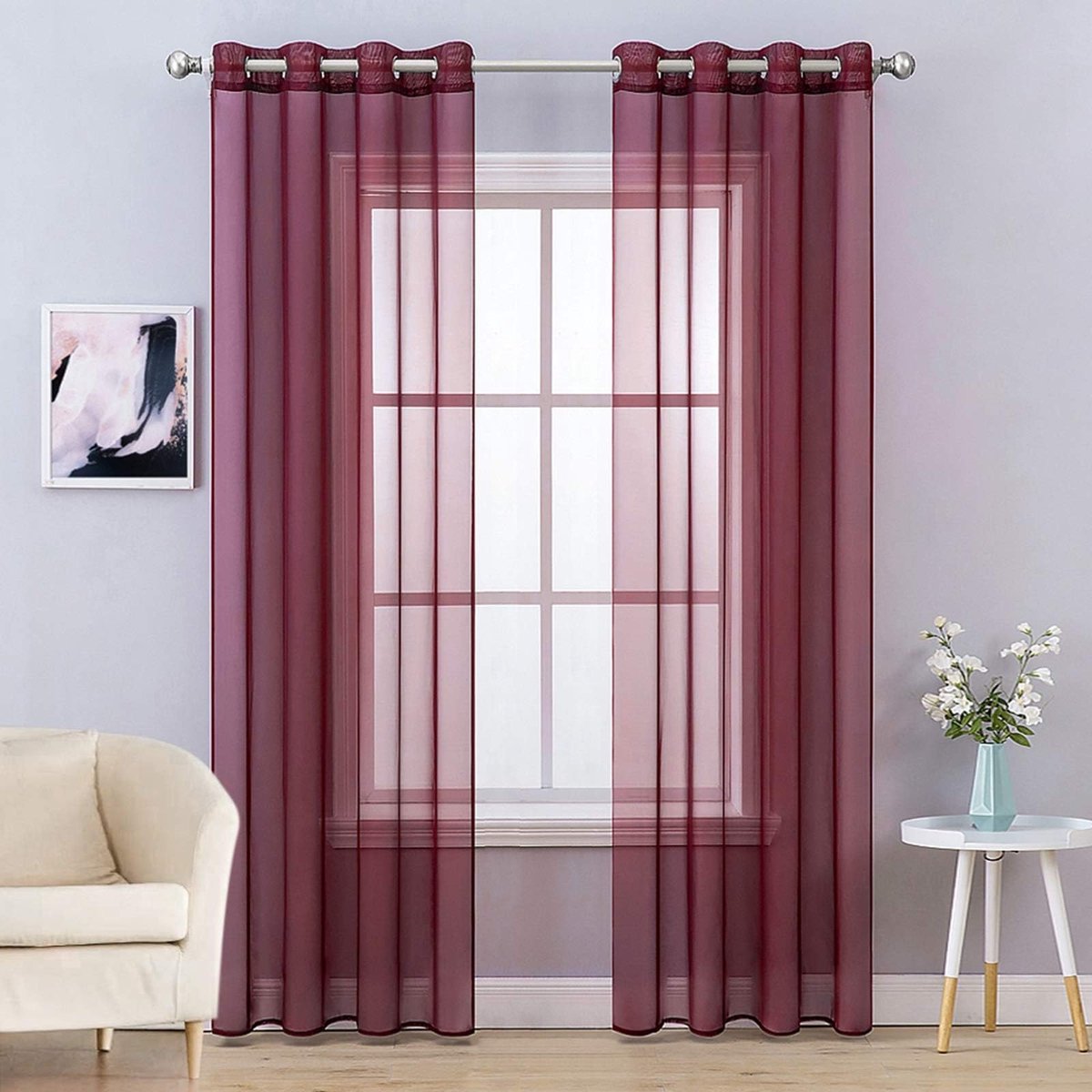 My Ninki ® Stijlvolle Transparante Gordijnen Set van 2 voor Woon- en Slaapkamer, Rood, 160 x 140 cm