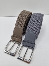 SKB Fashion Lot de 2 ceintures élastiques Ceinture extensible Ceinture tressée Ceinture tressée Ceinture élastique - unisexe - convient aussi bien aux hommes qu'aux femmes Couleur 1- Kaki 2- Grijs 110 CM