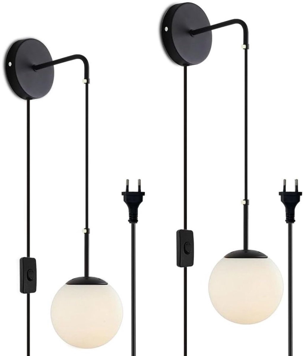 ApexArte® Wandlamp Binnen met Snoer - Wandlamp met Stekker voor Binnen - met Dimbare Schakelaar - Industrieel en Vintage - Slaapkamer Bedlampje - Zwart