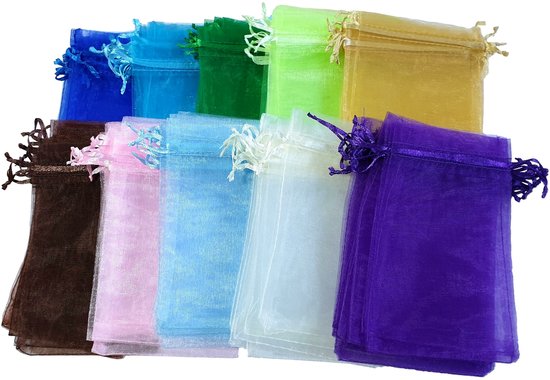 Prigta - Organza zakjes - 100 stuks - 10x15 cm - gekleurde mix - cadeauzakjes organza stof - uitdeelzakjes - geschenkzakjes - geurzakjes maken