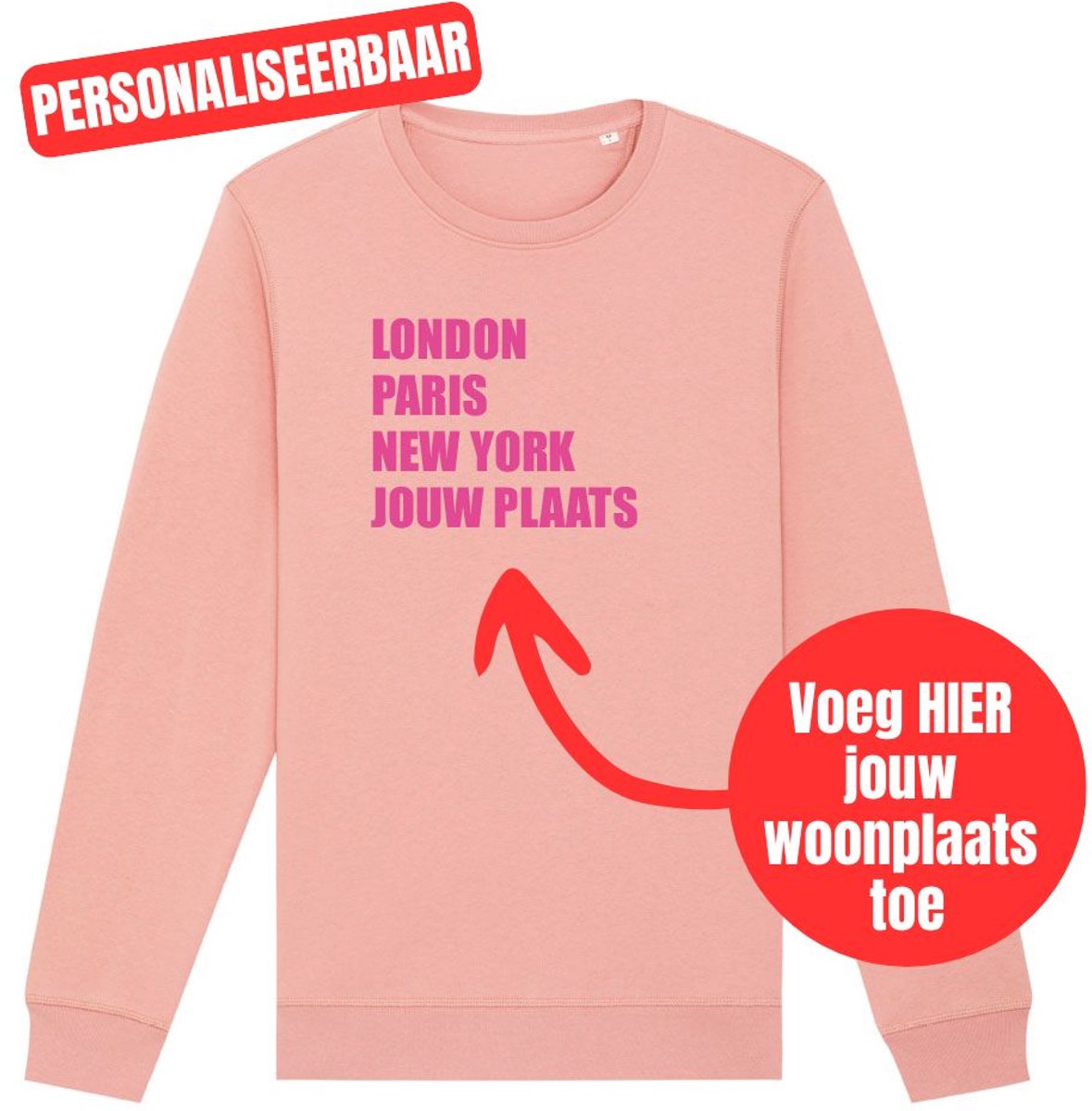 Sweater canyon pink M - London, Paris, New York, jouw woonplaats - Fluor roze