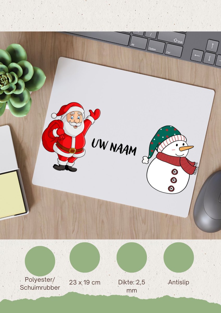 Akyol - kerst sneeuwpop en kerstman met eigen naam Muismat - Kerstmis - kerst beker - winter - kerst - christmas - kerst cadeau - 23 bij 19 cm