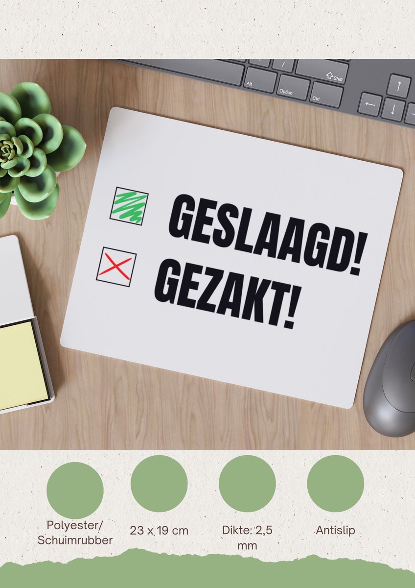 Image of Akyol - geslaagd gezakt Muismat - Geslaagd - cadeau geslaagd - cadeau - cadeau voor eindexamen - 23 bij 19 cm