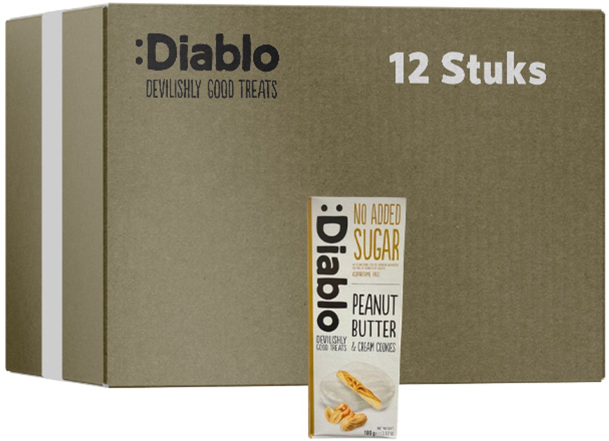 Diablo | No Added Sugar | Peanut Butter & Cream Cookies | 12 Stuks | 12 x 100 gram