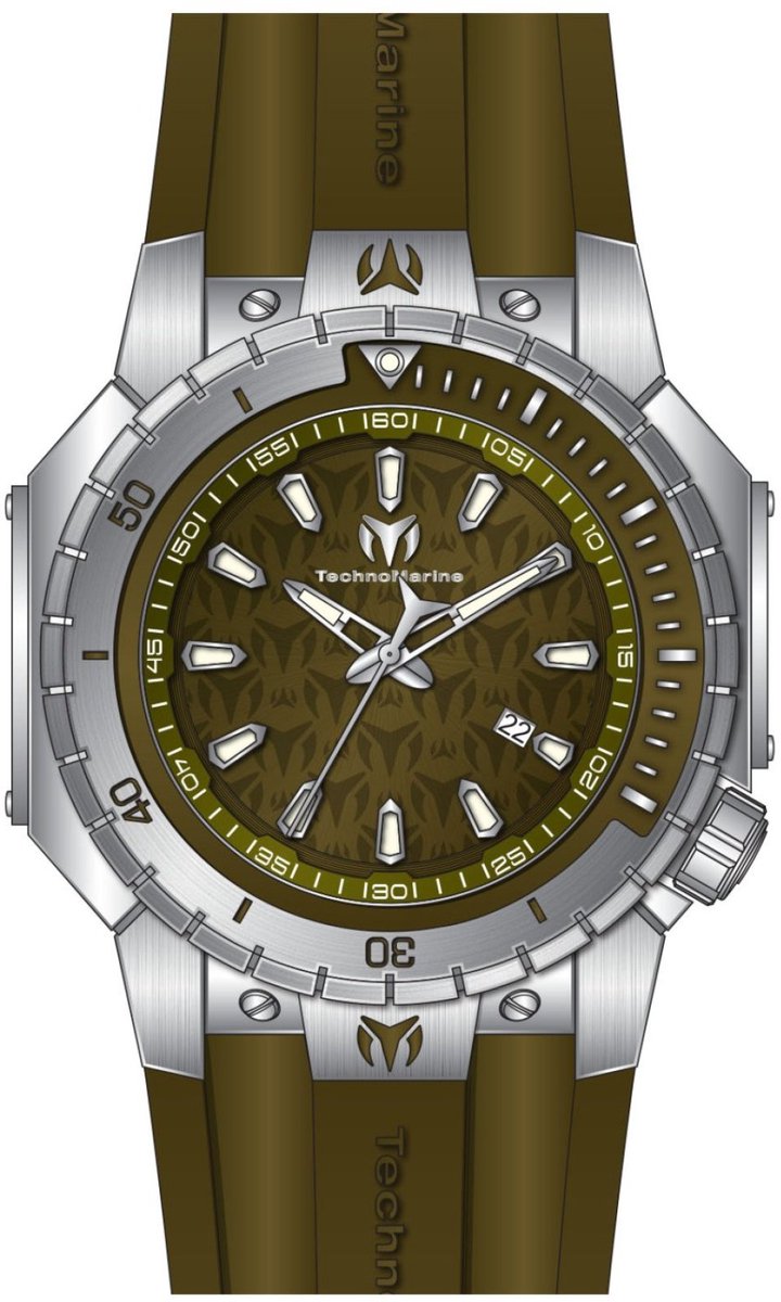 TechnoMarine Manta TM-224008 Heren Horloge - Waterdicht - Analoog - Quartz Uurwerk - Roestvrij Staal met groene Wijzerplaat - 49mm