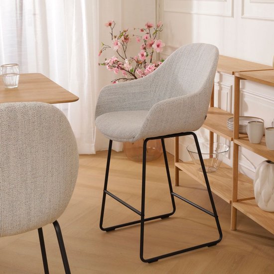 Nolon Nino-Mae Tabouret de Bar Beige Mixte - Piètement Zwart - 75 cm - Tabouret Haut - Tabouret de Bar avec Dossier - Design - Scandinave - Confortable
