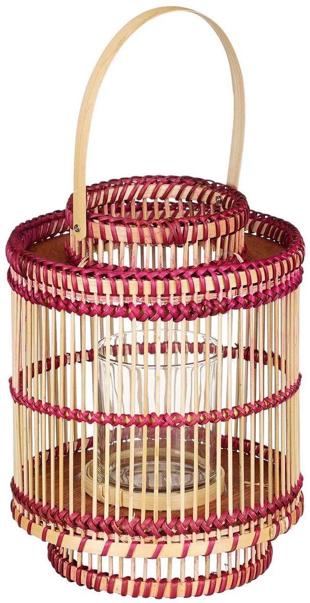 Mica Decorations Lantaarn Classic - 18x18x25 cm - Bamboe - Roze