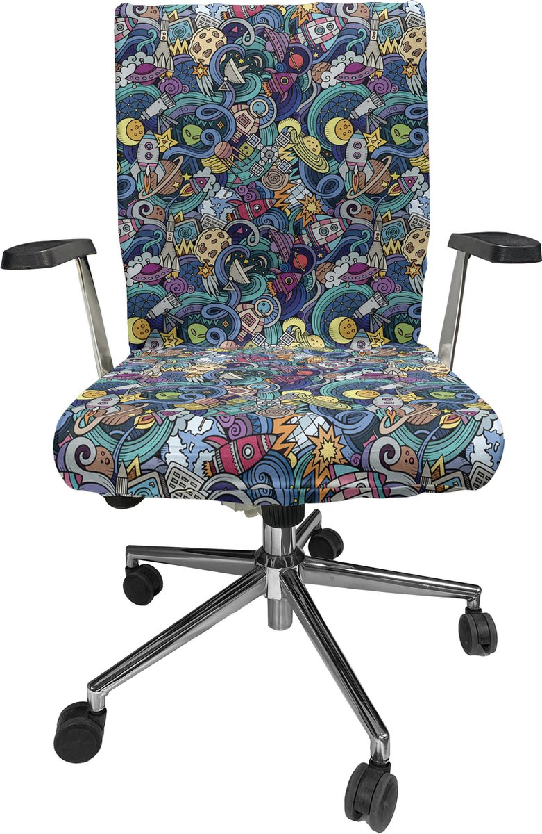 New Bed Ruimte Wetenschappelijke Fictie Afbeelding Stoelhoes voor Bureaustoel, Rekbare en Wasbare Stoffen Hoes, Grote Maat