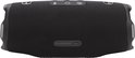 Enceinte JBL Charge 6 noire avec boutons et port USB-C sur fond noir.