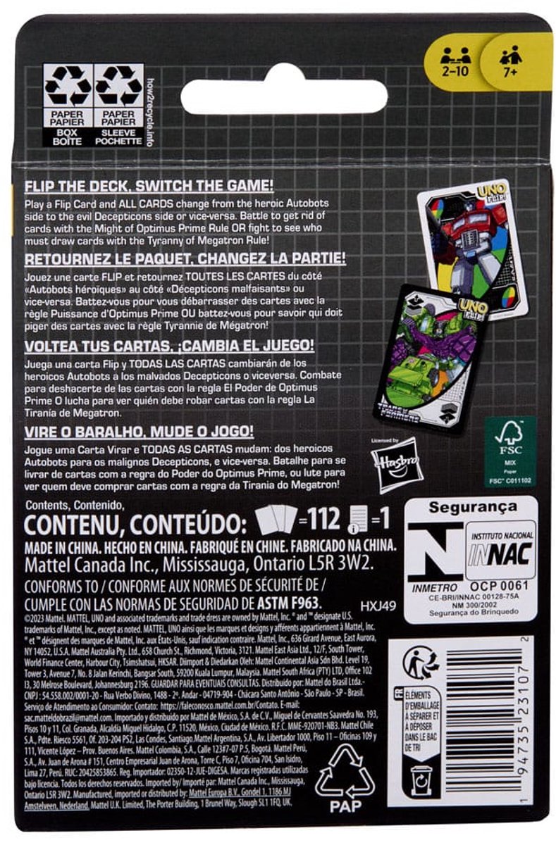 Mattel Transformers UNO Flip! Card Game Playing Cards / Speelkaarten | Games  | bol