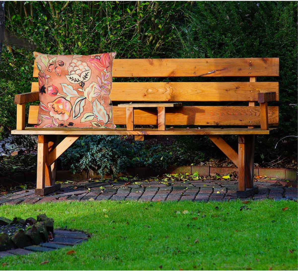 Anna's Collection Sierkussen voor binnen en buiten - wild flowers - terracotta - 45 x 45 cm - tuinkussen Terracotta bruin