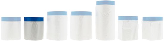 Ensemble de rouleaux Kip Masqueur avec bordure bleue et film PE blanc, en différentes tailles.