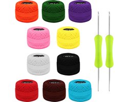 Kurtzy Kleurrijk Haakgaren (10 Ballen) – 2 Haaknaalden Inbegrepen (1mm & 2mm) – Elke Draad Bal Weegt 10gr. – Totaal 600m Kleurrijk Katoen Garen