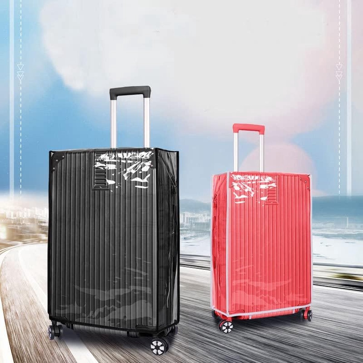 Kofferafdekkingen, reiskofferbeschermhoes, pvc, transparante kofferbeschermhoes, bagagehoes, grote beschermbagage, koffer voor koffer, reisbagage, 66 cm