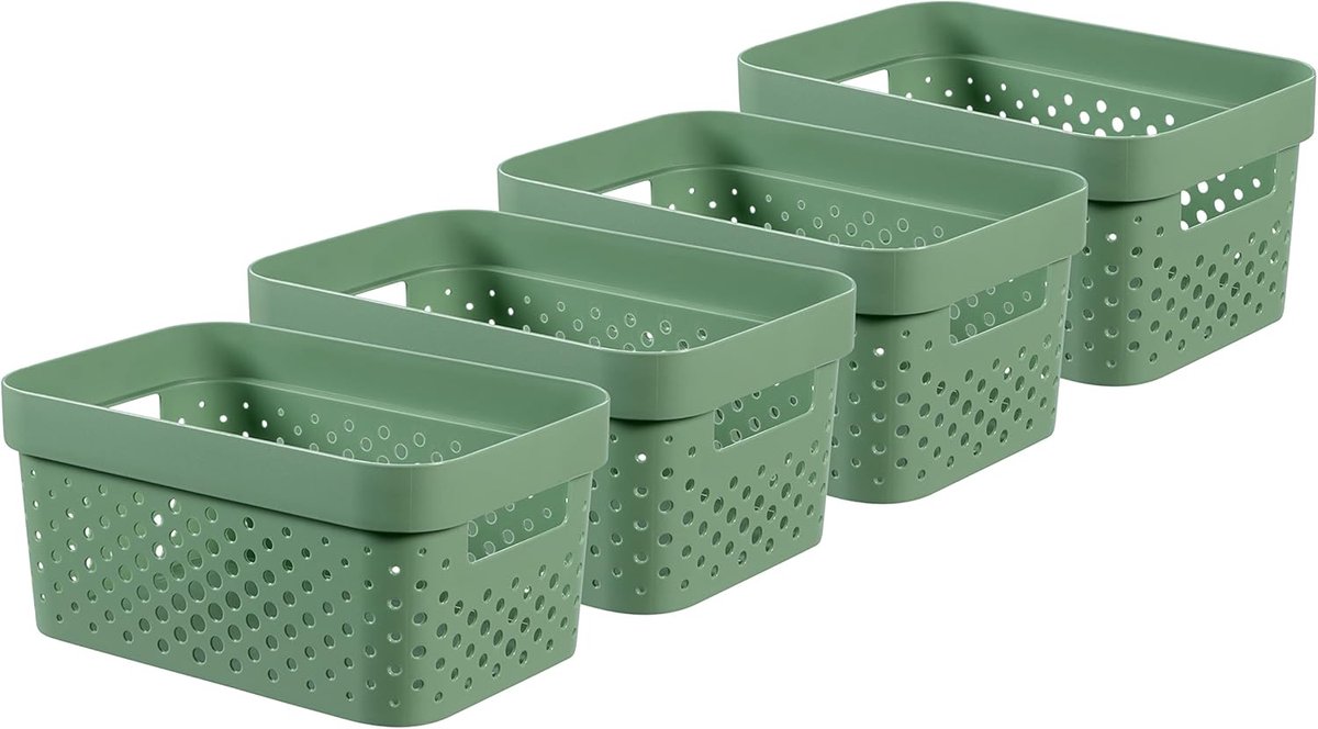 Set van 4 Rechthoekige Gerecycleerde Opbergdozen - 4,5 Liter - Groene Kleur