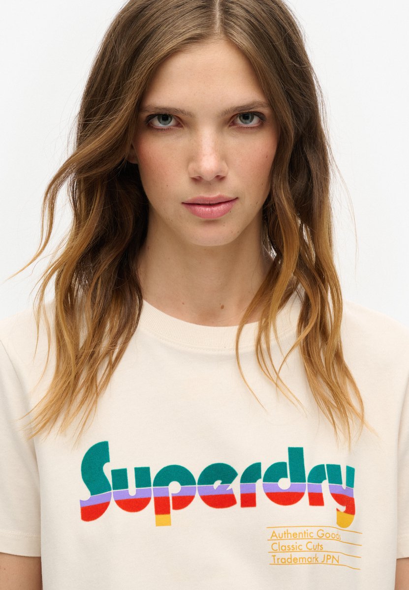 Superdry Retro Flock T-shirt met relaxte pasvorm Dames T-shirts Wit