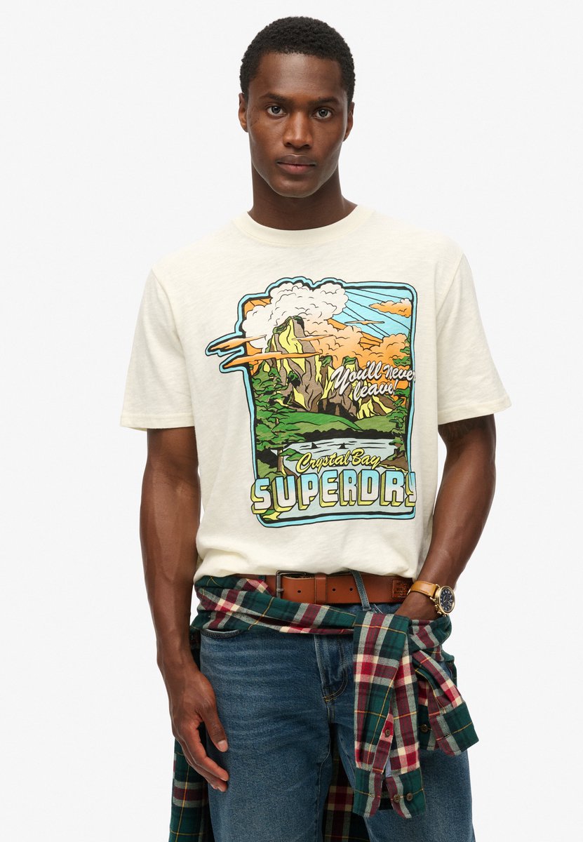 Superdry Neon Travel Graphic T-shirt met losse pasvorm Heren T-shirts Wit